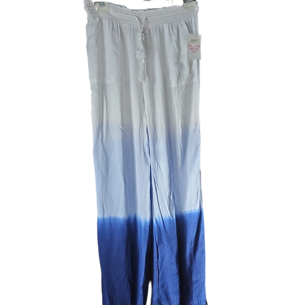 Southern Breeze Blue & White Tie Dye Beachy Pants Women's Size Small to Med NWT
